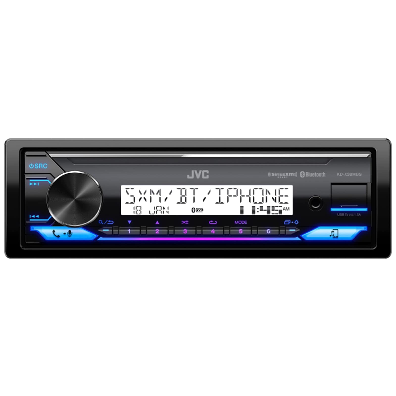 Jvc Single Din In-Dash Marine Bluetooth Usb/Aux Stereo Receiver, 6X 6.5 100 Watt Peak Power Black Speakers, 600 Watt 4-Channel A
